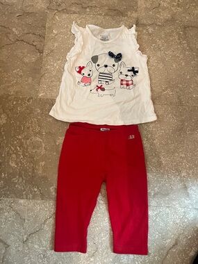 Mayoral White Dog Print Tank & Red Leggings Set